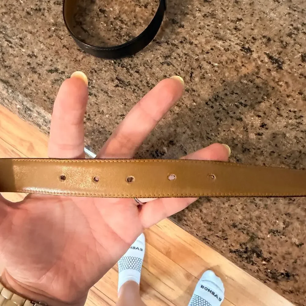 RARE GUCCI 1970's VTG Gold & Silver Double G Buckle Leather Belt 